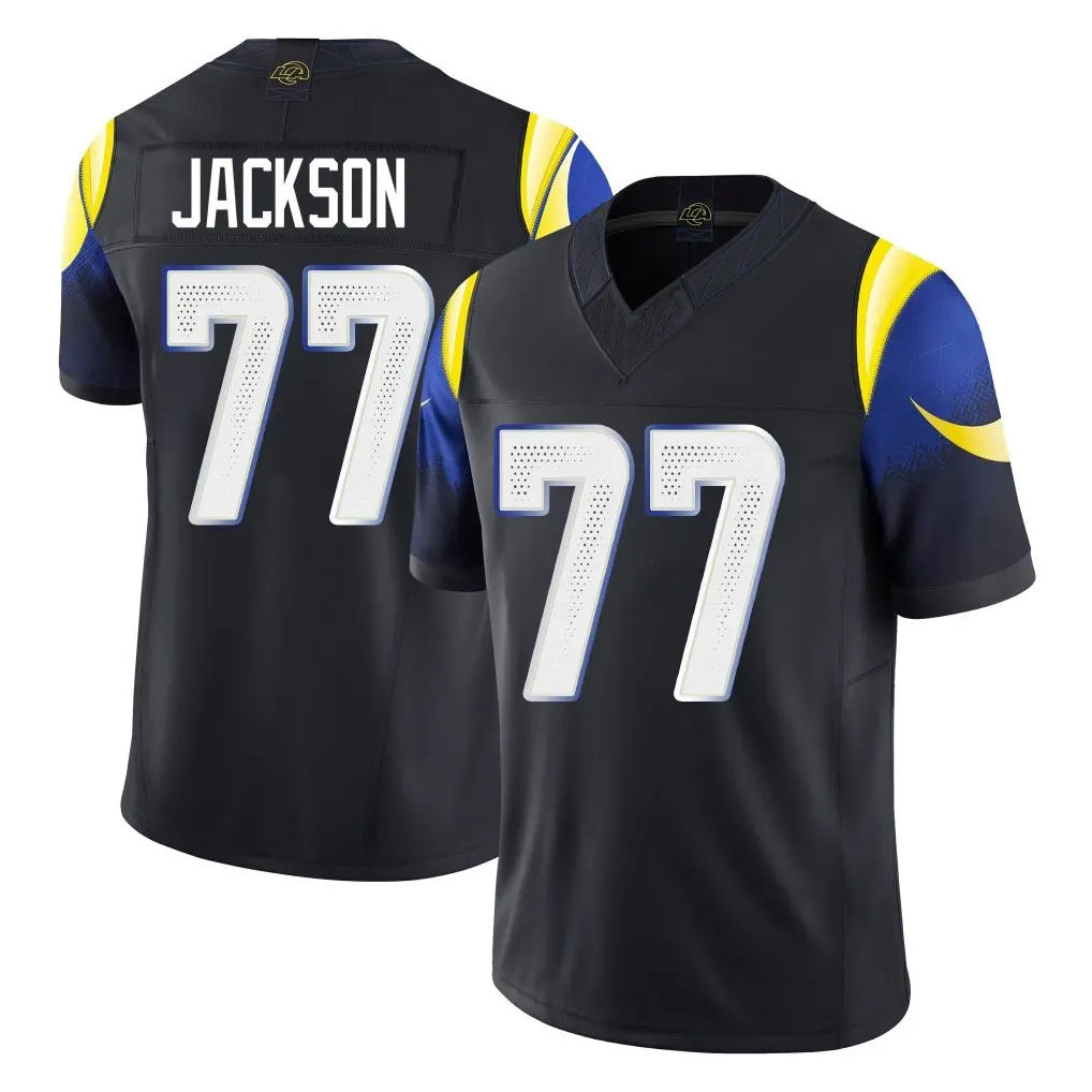 LA.Rams #77 Alaric Jackson Player Black Midnight Rivalries Collection Limited Home Game Odoa Stitched Jerseys