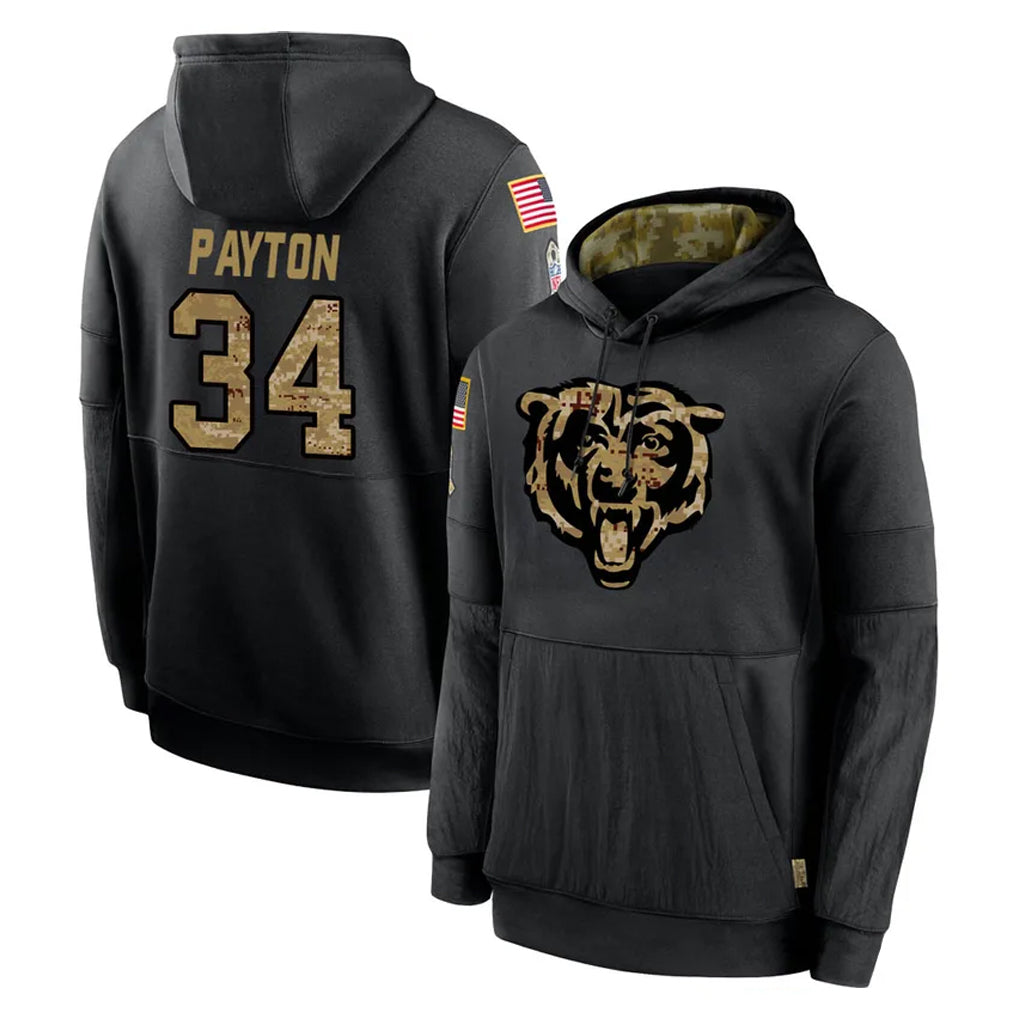 C.Bears #34 Walter Payton Player Black Salute to Service Pullover Hoodies Limited Odoa Stitched Jerseys