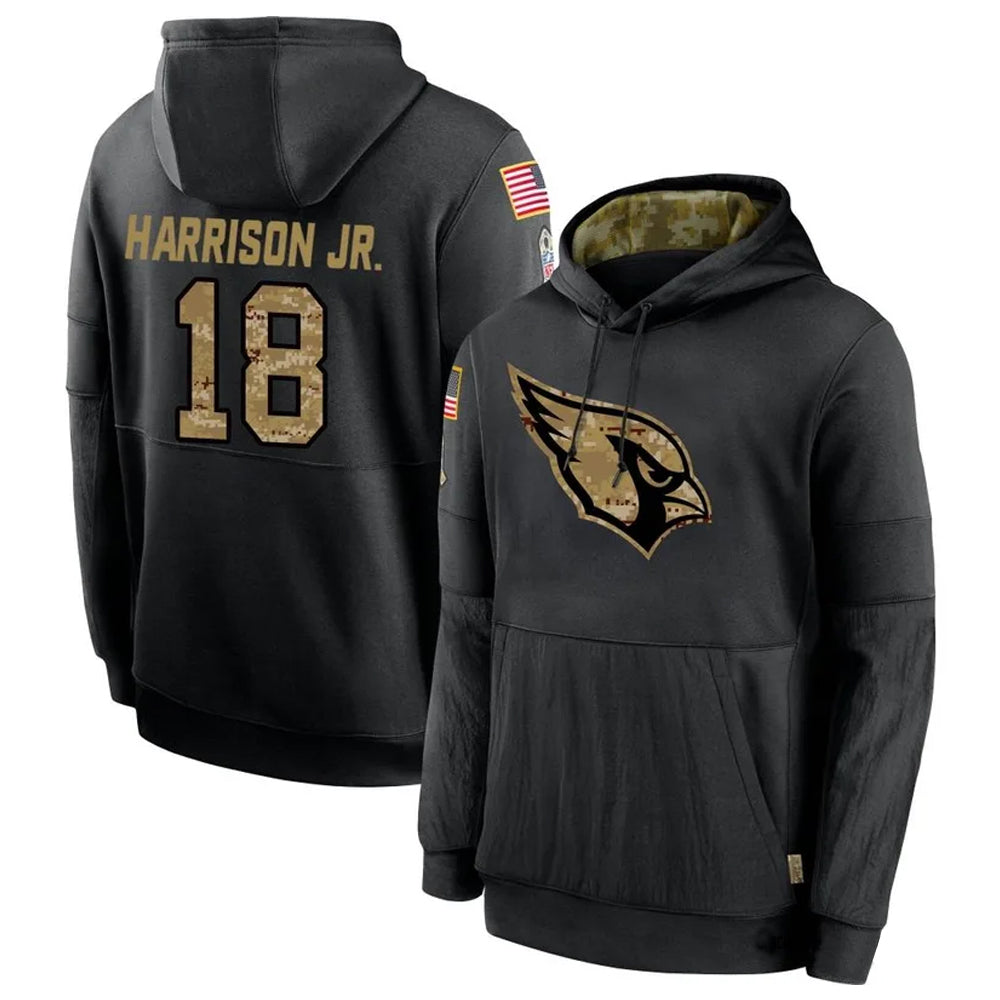 A.Cardinals #18 Marvin Harrison Jr. Player Black Salute to Service Hoodies Odoa Stitched Jerseys