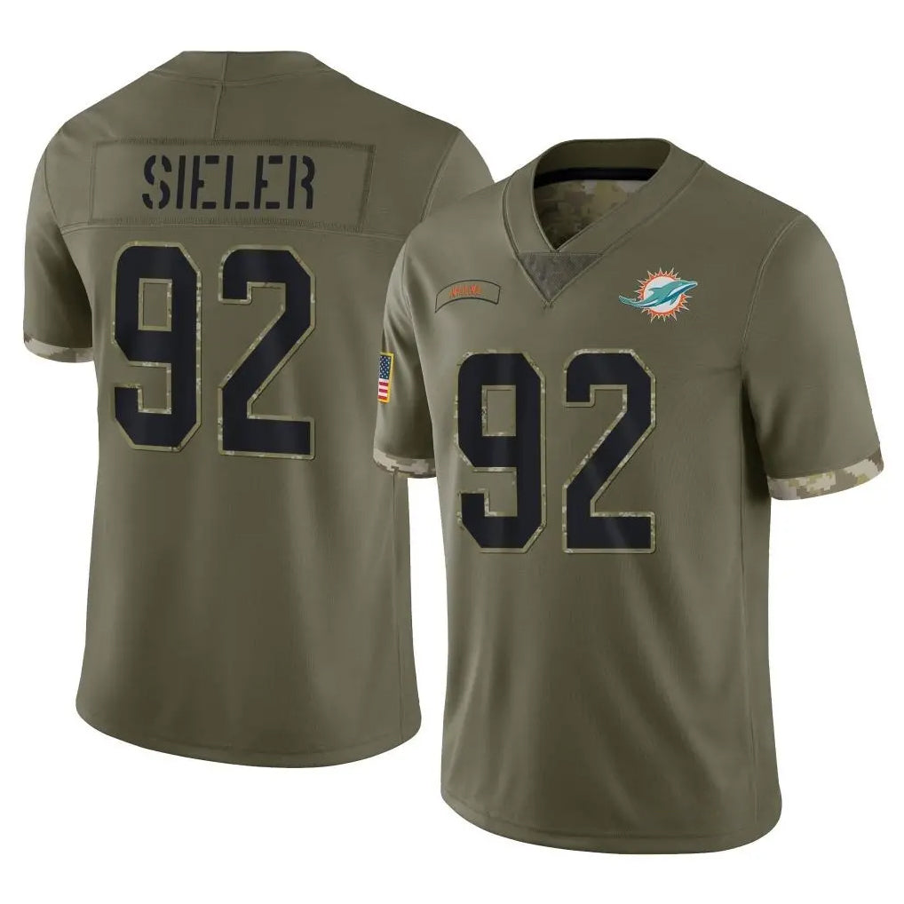 M.Dolphins #92 Zach Sieler Player Olive Salute To Service Limited Odoa Stitched Jerseys