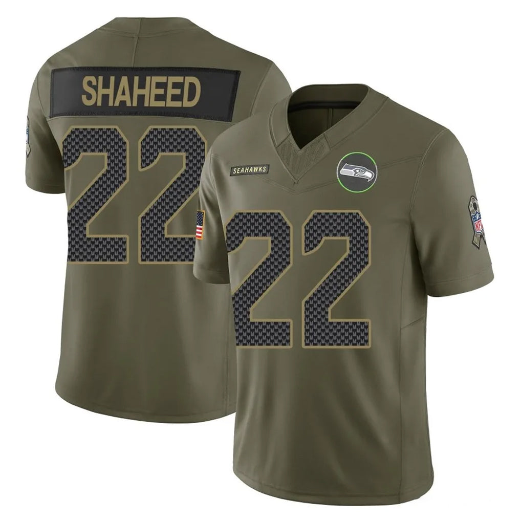 S.Seahawks #22 Rashid Shaheed Player Olive 2025 Salute To Service Limited Home Game Odoa Stitched Jerseys