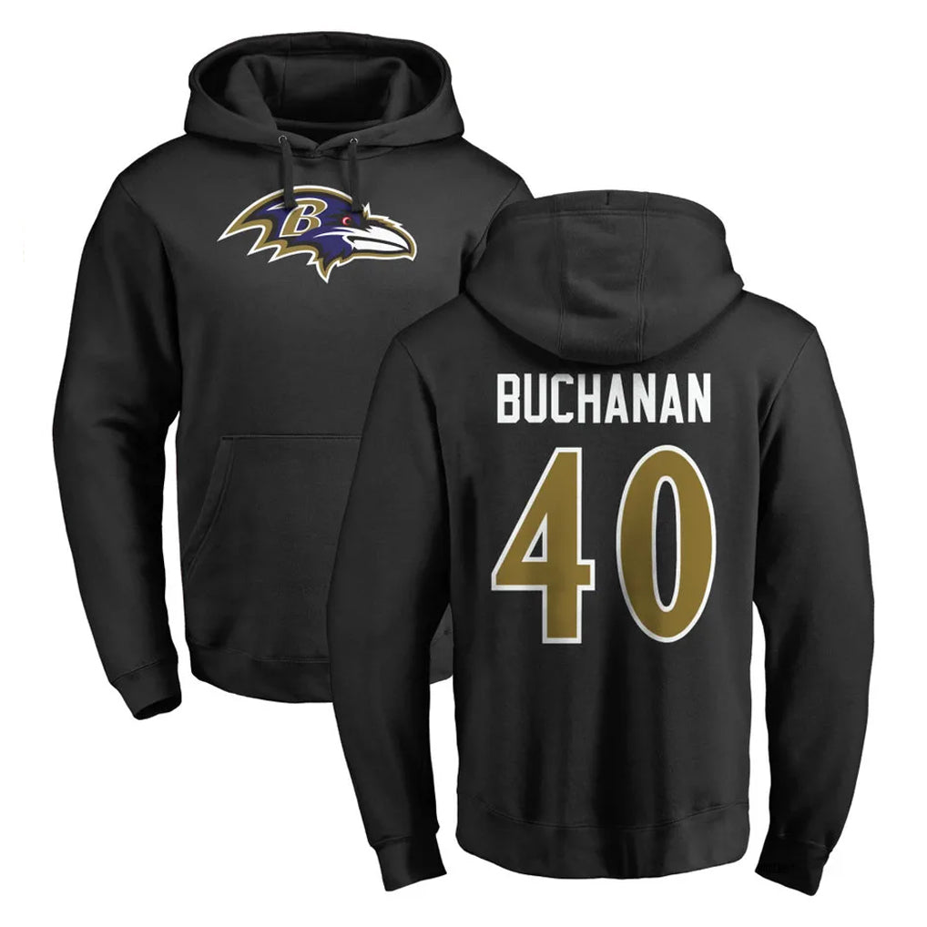 B.Ravens #40 Teddye Buchanan Player Black Pullover Hoodie Odoa Stitched Jerseys