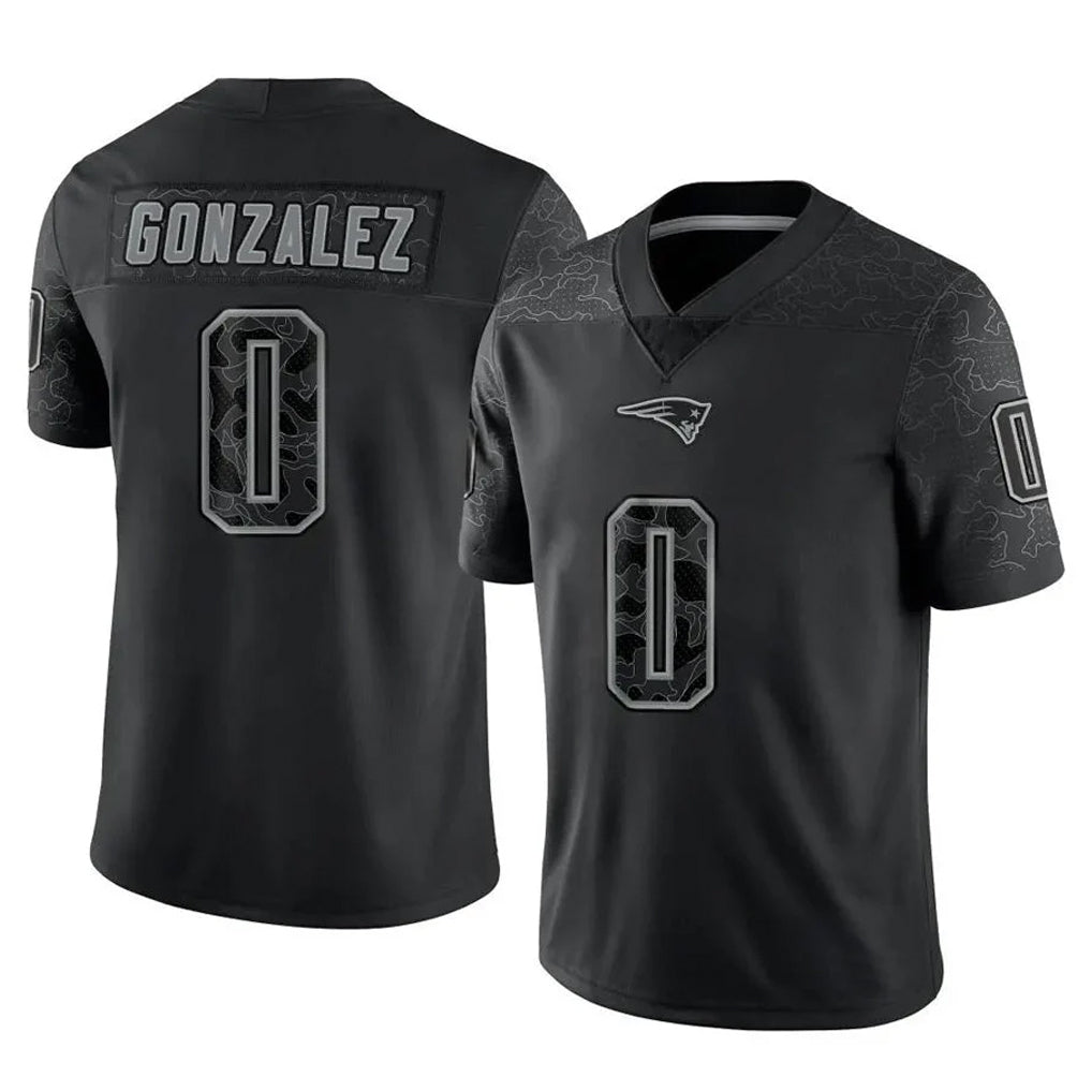 NE.Patriots #0 Christian Gonzalez Player Black Reflective LImited Home Game Odoa Stitched Jerseys
