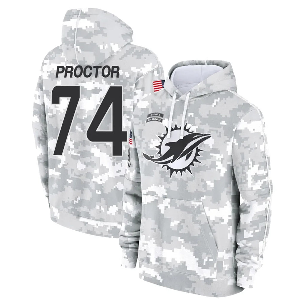 M.Dolphins #74 Kadyn Proctor Player Arctic Camo Salute to Service Hoodies Limited Game Odoa Stitched Jerseys