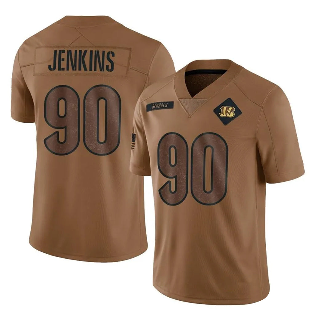 C.Bengals #90 Kris Jenkins Jr Player Brown Salute to Service Limited Odoa Stitched Jerseys