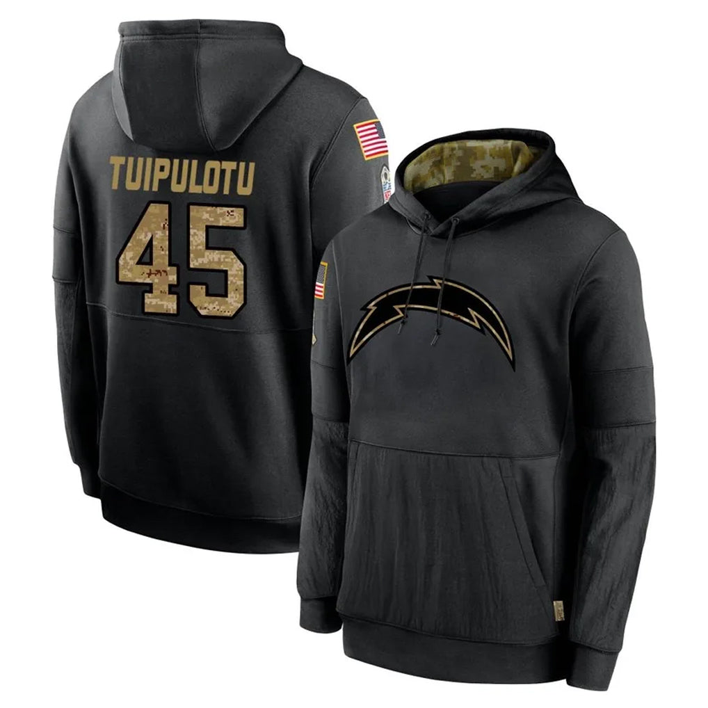 LA.Chargers #45 Tuli Tuipulotu Player Black Salute to Service Hoodies Limited Game Odoa Stitched Jerseys