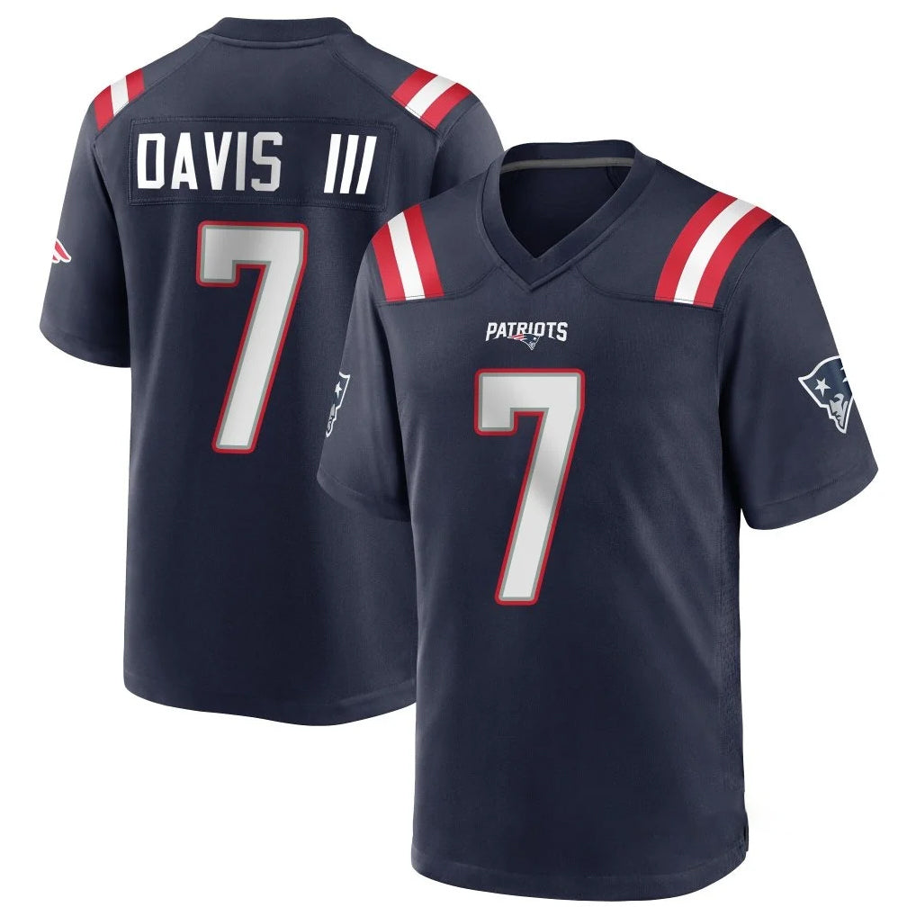 NE.Patriots #7 Carlton Davis III Player Navy Home Game Odoa Stitched Jerseys