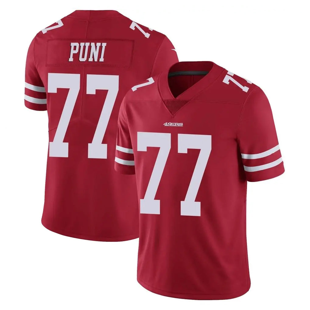 SF.49ers #77 Dominick Puni Player Red Limited Vapor Untouchable Home Game Odoa Stitched Jerseys