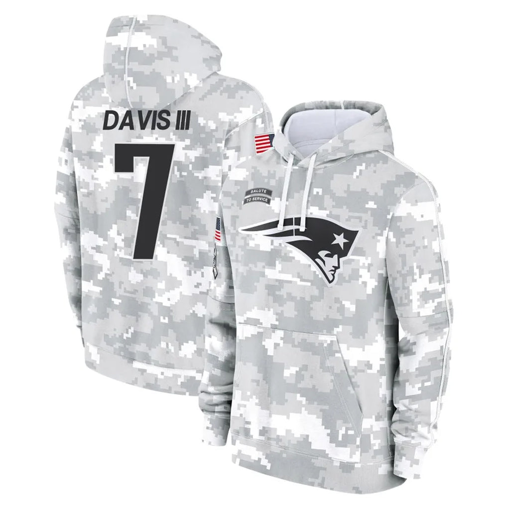 NE.Patriots #7 Carlton Davis III Player Arctic Camo Salute to Service Pullover Hoodies Limited Game Odoa Stitched Jerseys