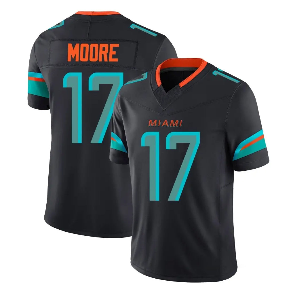 M.Dolphins #17 Trey Moore Player Black Limited Pitch Rivalries Collection Home Game Odoa Stitched Jerseys