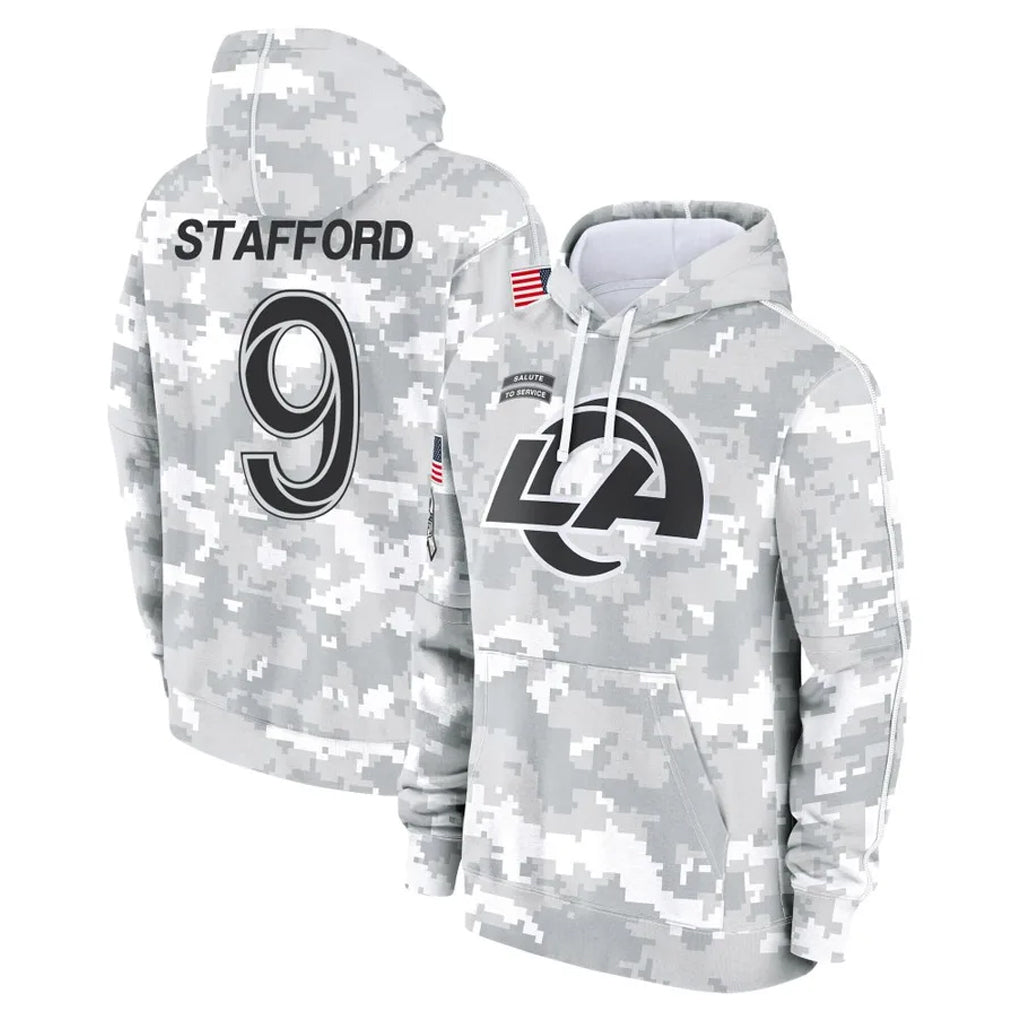 LA.Rams #9 Matthew Stafford Player Arctic Camo Salute to Service Hoodies Limited Game Odoa Stitched Jerseys