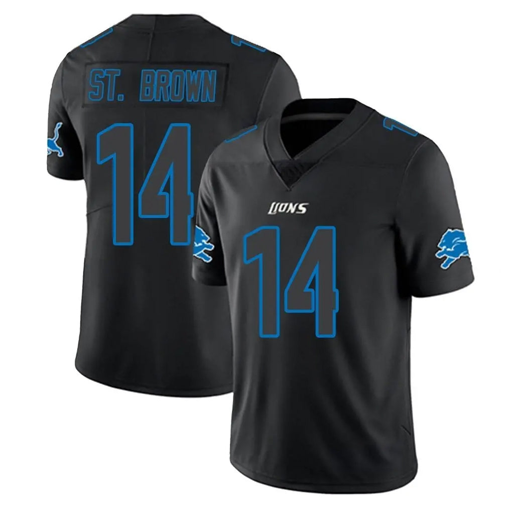 D.Lions #14 Amon-Ra St. Brown Player Black Impact Limited Home Game Odoa Stitched Jerseys