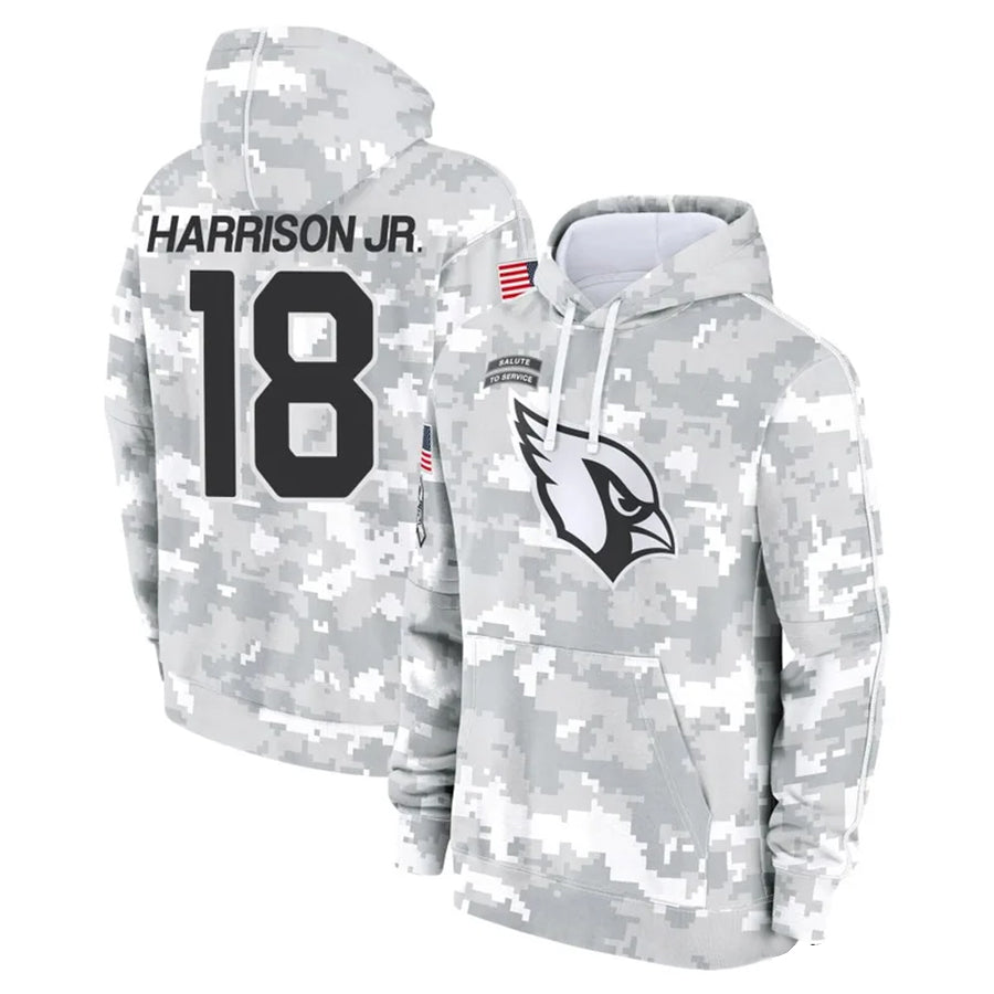 A.Cardinals #18 Marvin Harrison Jr. Player Camo Salute to Service Hoodies Odoa Stitched Jerseys