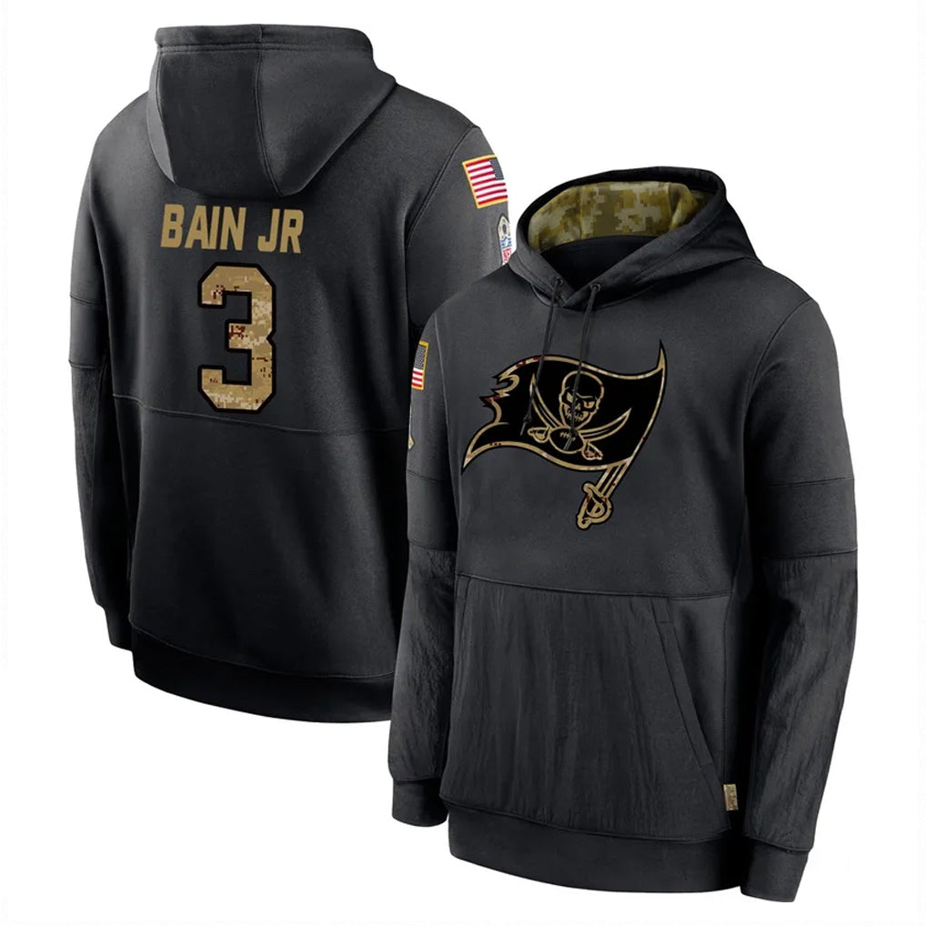 TB.Buccaneers #3 Rueben Bain Jr. Player Black Salute to Service Sideline Performance Pullover Hoodies Home Game Odoa Stitched Jerseys