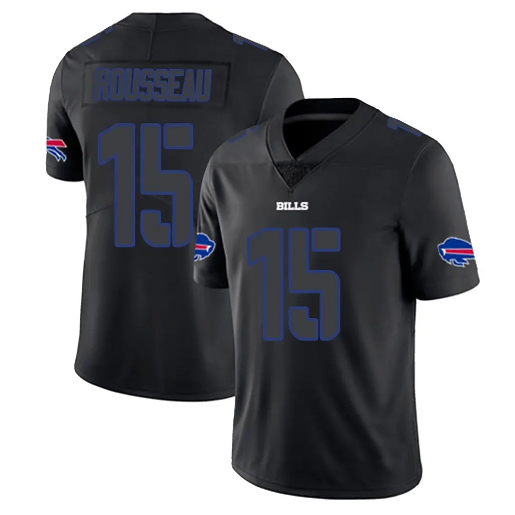 B.Bills #15 Greg Rousseau Player Black Impact Limited Home Game Odoa Stitched Jerseys