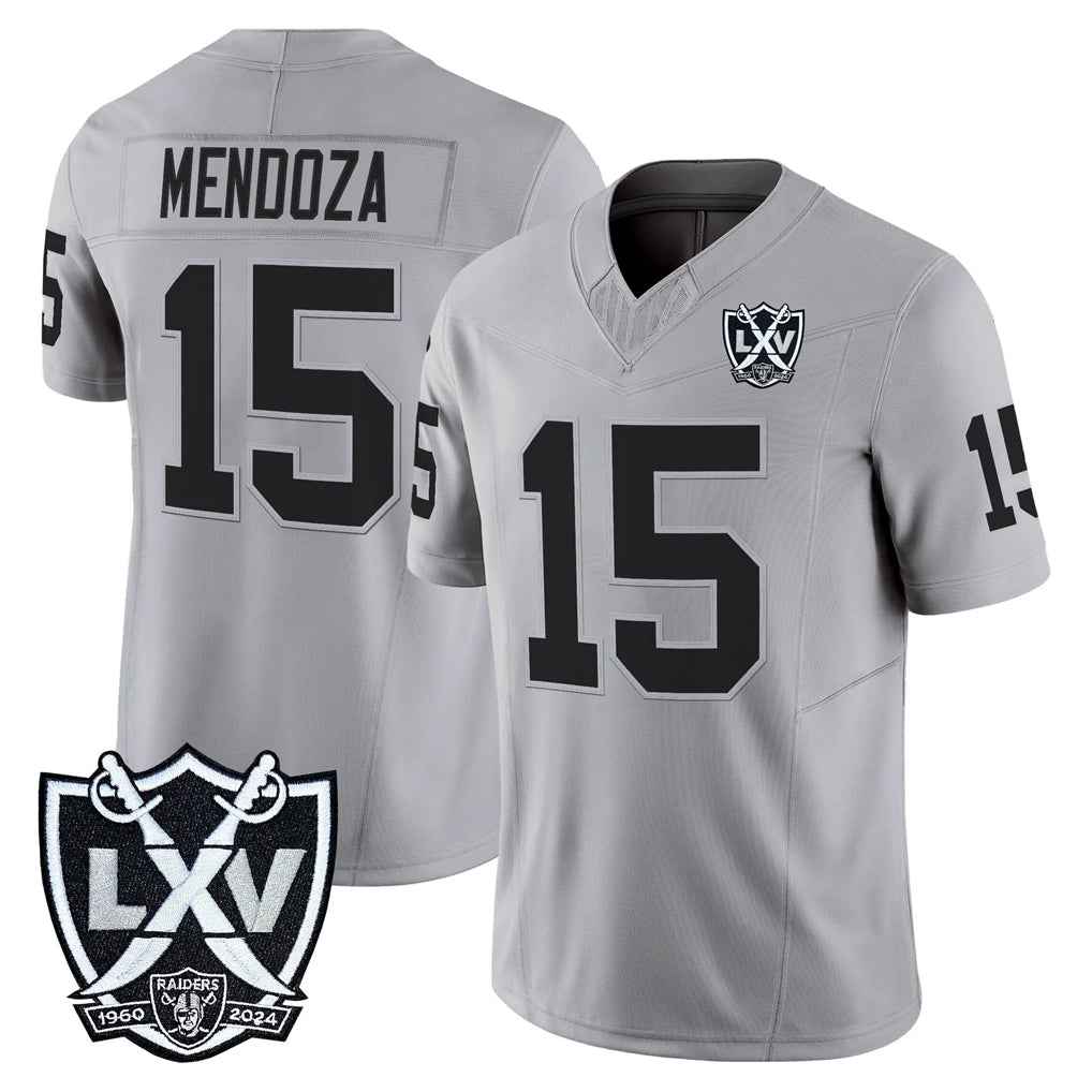 LV.Raiders #15 Fernando Mendoza Player Gray 2026 Vapor Limited Home Game Odoa Stitched Jerseys