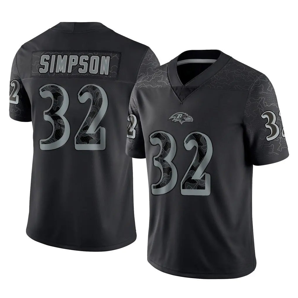 B.Ravens #32 Trenton Simpson Player Black REFLECTIVE Limited Odoa Stitched Jerseys