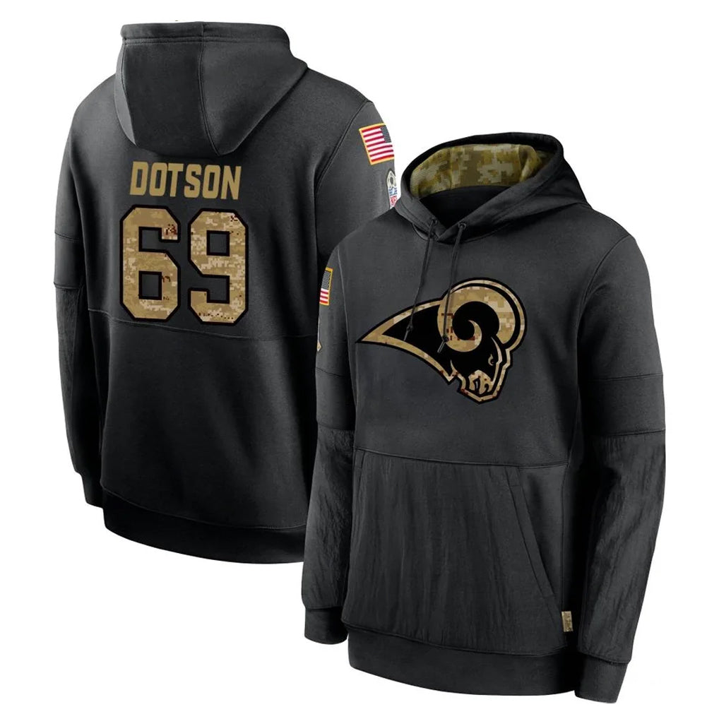 LA.Rams #69 Kevin Dotson Player Black Salute to Service Hoodies Limited Game Odoa Stitched Jerseys