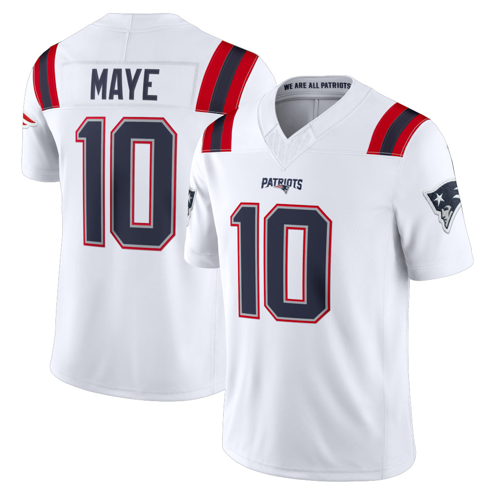 NE.Patriots #10 Drake Maye Player White Limited Vapor F.U.S.E. Home Game Odoa Stitched Jerseys