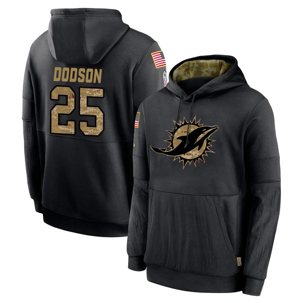 M.Dolphins #25 Tyrel Dodson Player Black Salute to Service Hoodies Limited Game Odoa Stitched Jerseys