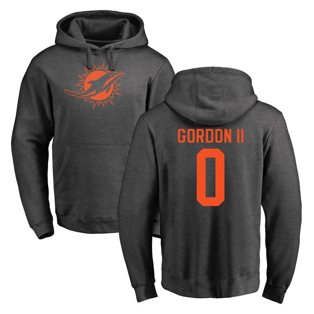 M.Dolphins #0 Ollie Gordon II Player Darkgray Pullover Hoodies Limited Odoa Stitched Jerseys