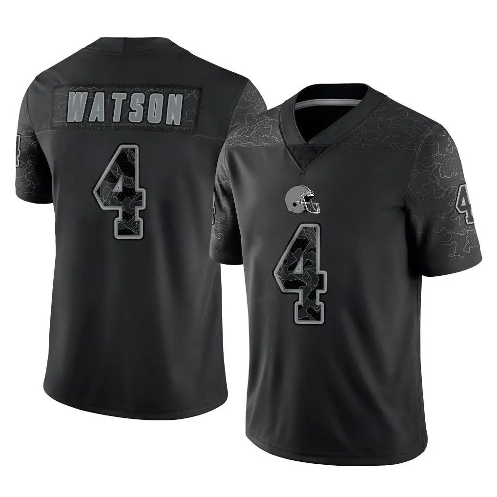 C.Browns #4 Deshaun Watson Player Black Reflective Home Game Odoa Stitched Jerseys
