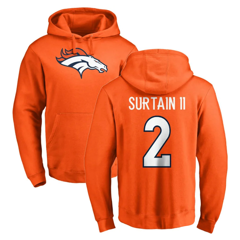 D.Broncos #2 Pat Surtain II Player Orange Pullover Hoodie Limited Odoa Stitched Jerseys