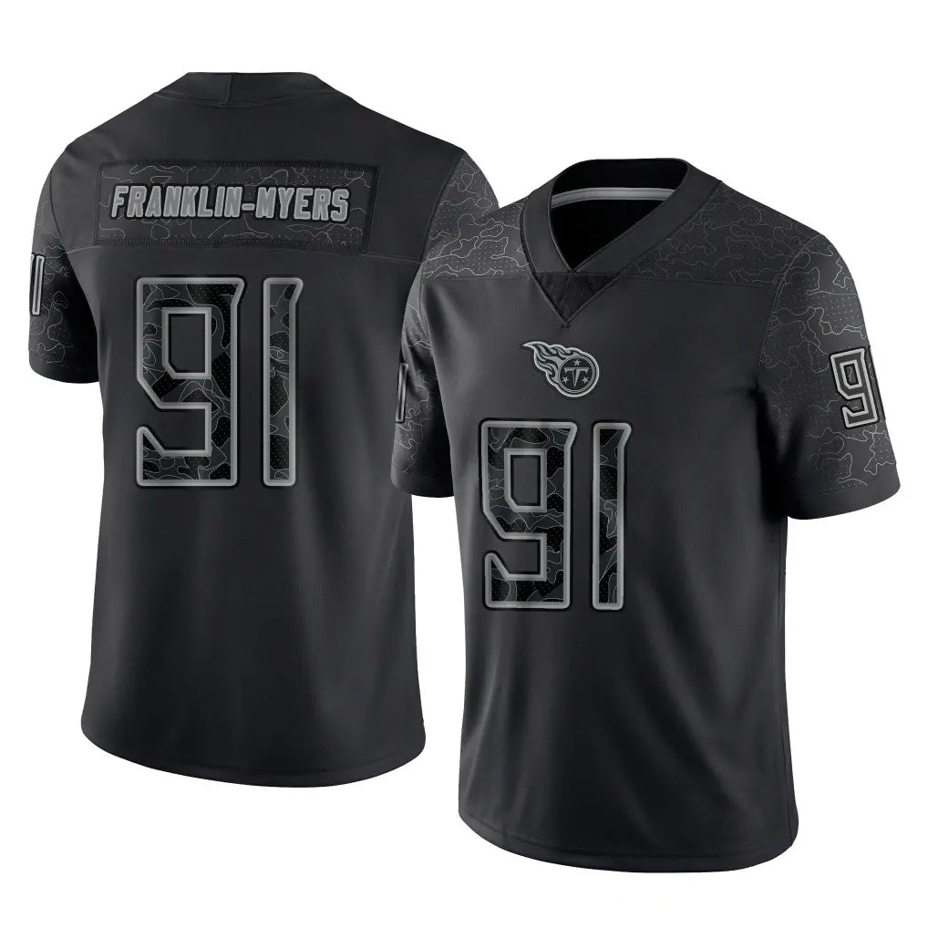 T.Titans #91 John Franklin-Myers Player Black Limited Reflective Home Game Odoa Stitched Jerseys