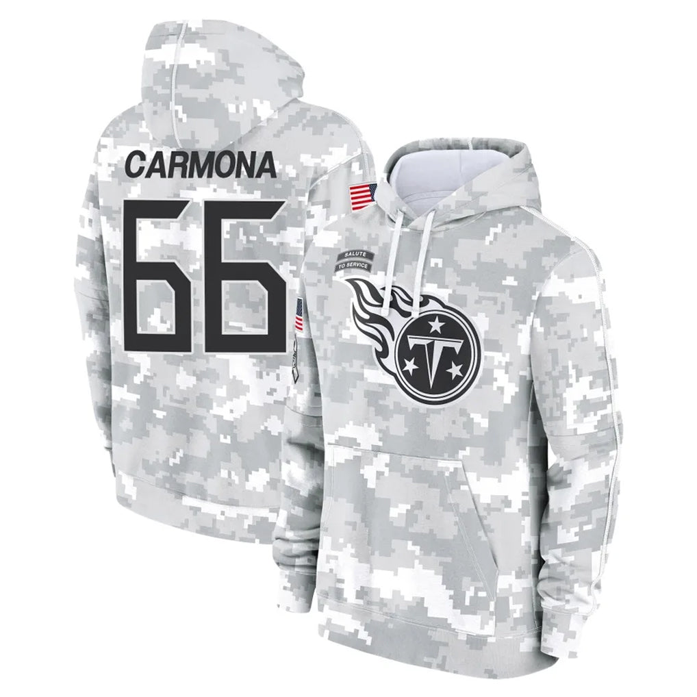 T.Titans #66 Fernando Carmona Jr. Player Camo Arctic Salute to Service Pullover Hoodies Home Game Odoa Stitched Jerseys