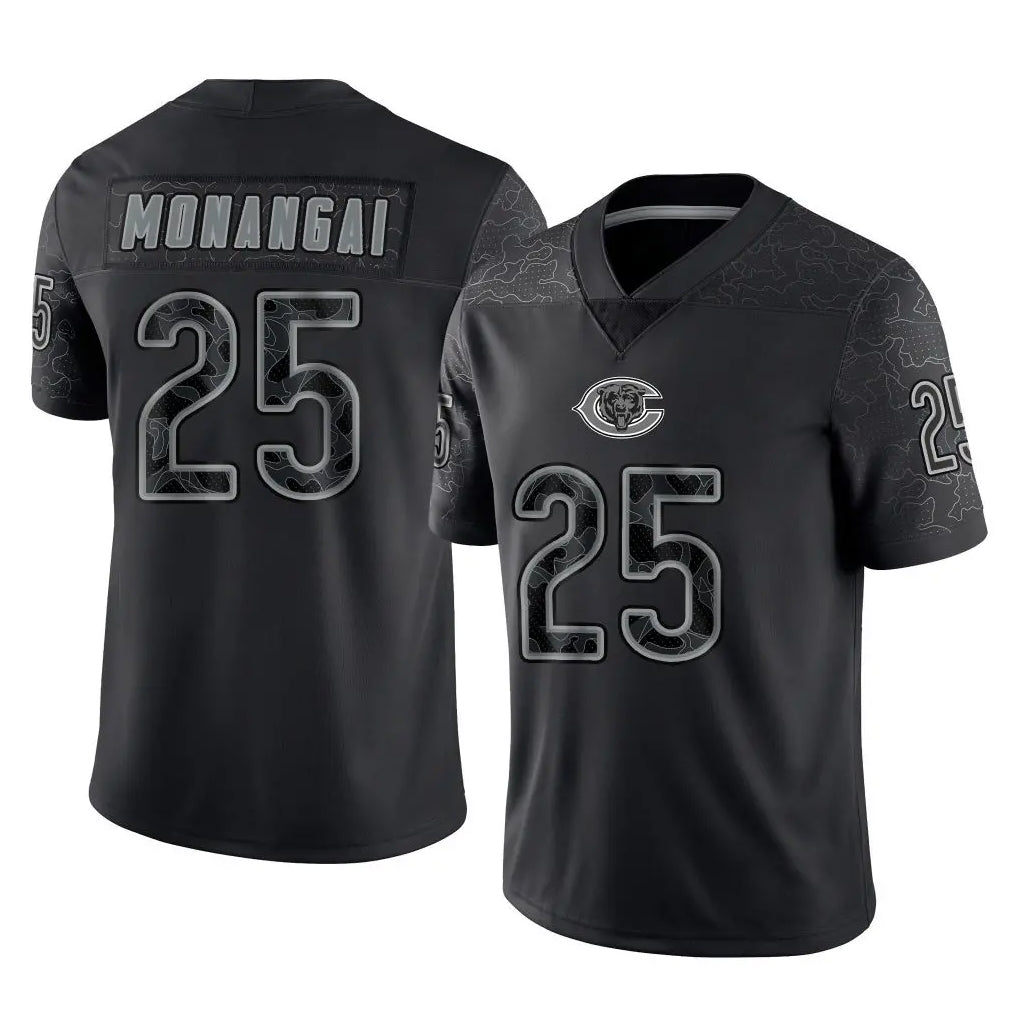 C.Bears #25 Kyle Monangai Player Black REFLECTIVE Limited Game Odoa Stitched Jerseys