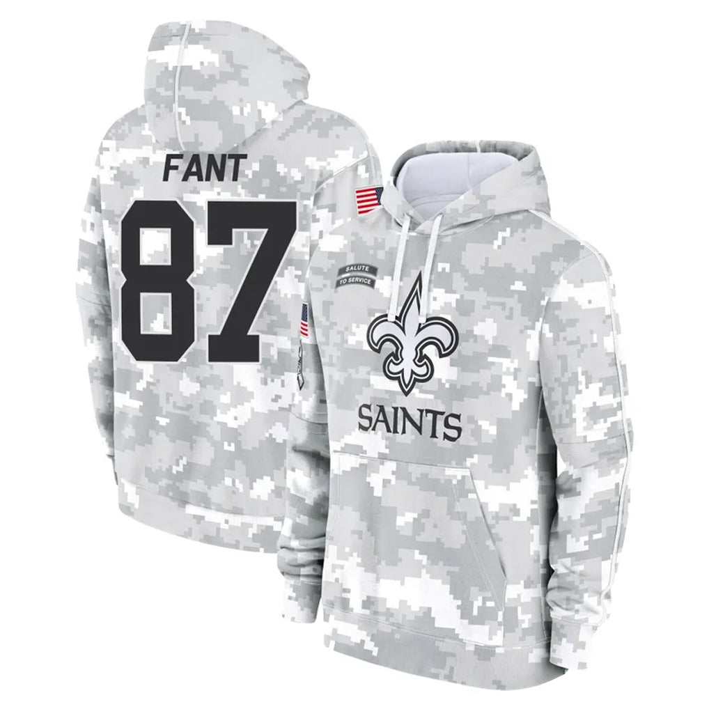 NO.Saints #87 Noah Fant Player Arctic Camo Salute to Service Pullover Hoodies Limited Game Odoa Stitched Jerseys