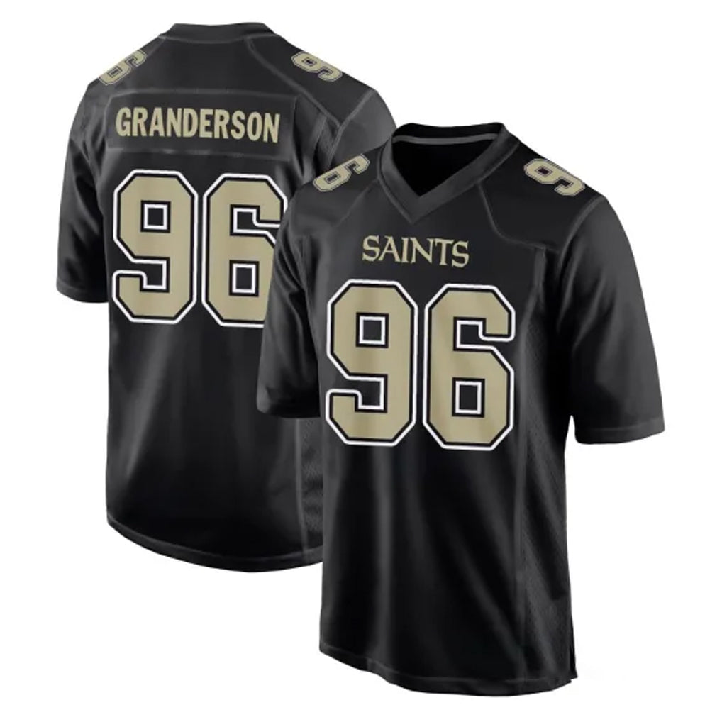 NO.Saints #96 Carl Granderson Player Black Carbon Fashion Home Game Odoa Stitched Jerseys