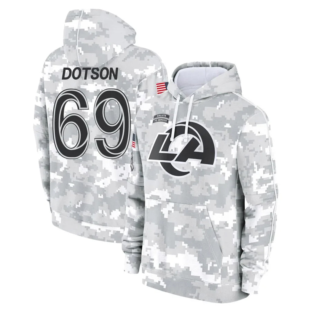LA.Rams #69 Kevin Dotson Player Arctic Camo Salute to Service Hoodies Limited Game Odoa Stitched Jerseys