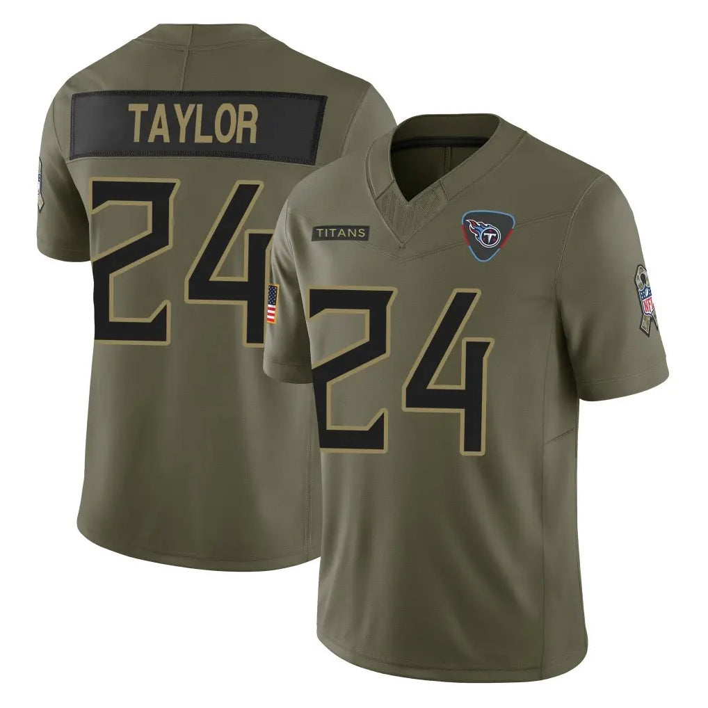 T.Titans #24 Alontae Taylor Player Olive Limited 2025 Salute to Service Home Game Odoa Stitched Jerseys