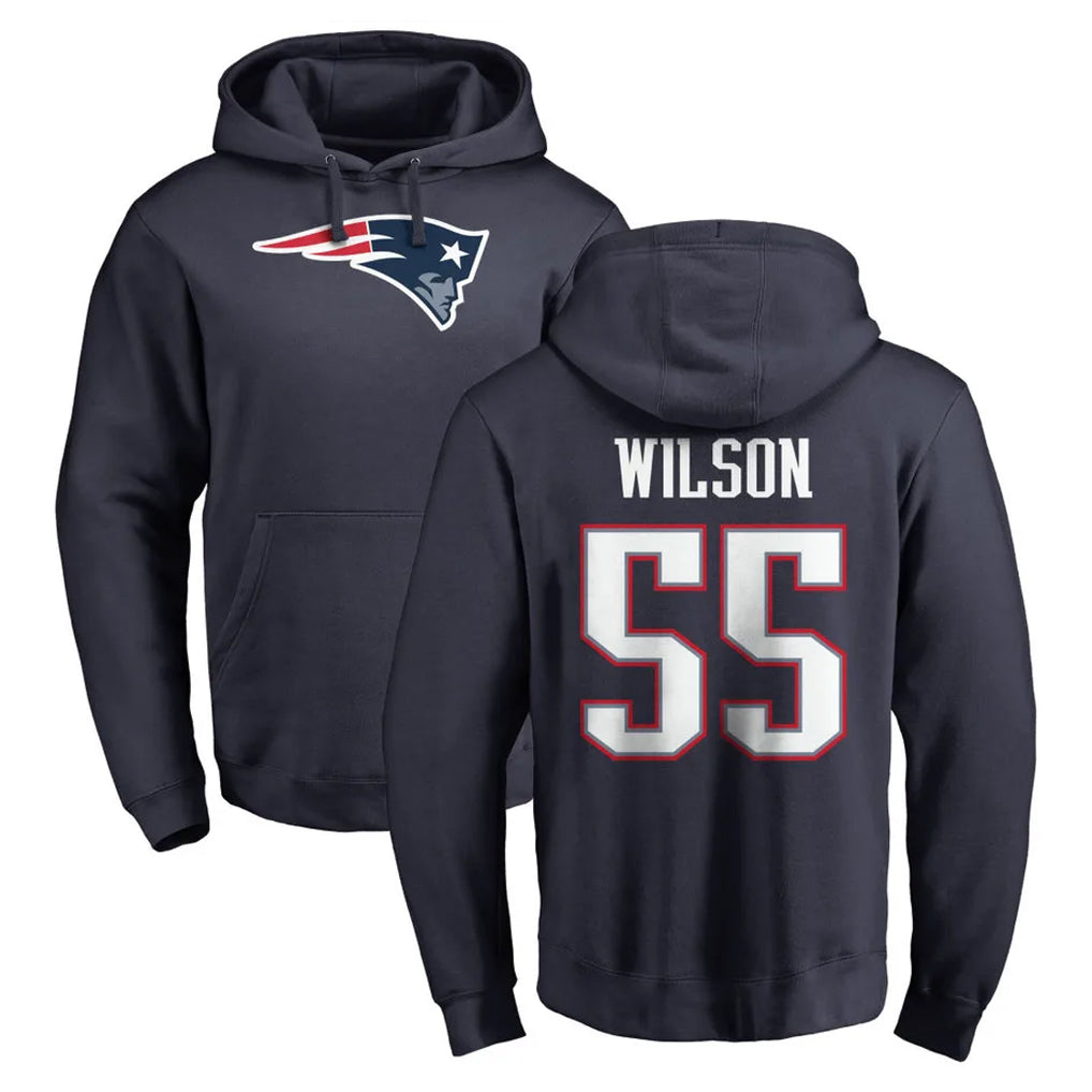 NE.Patriots #55 Jared Wilson Player Navy LOGO Pullover Hoodies Home Game Odoa Stitched Jerseys