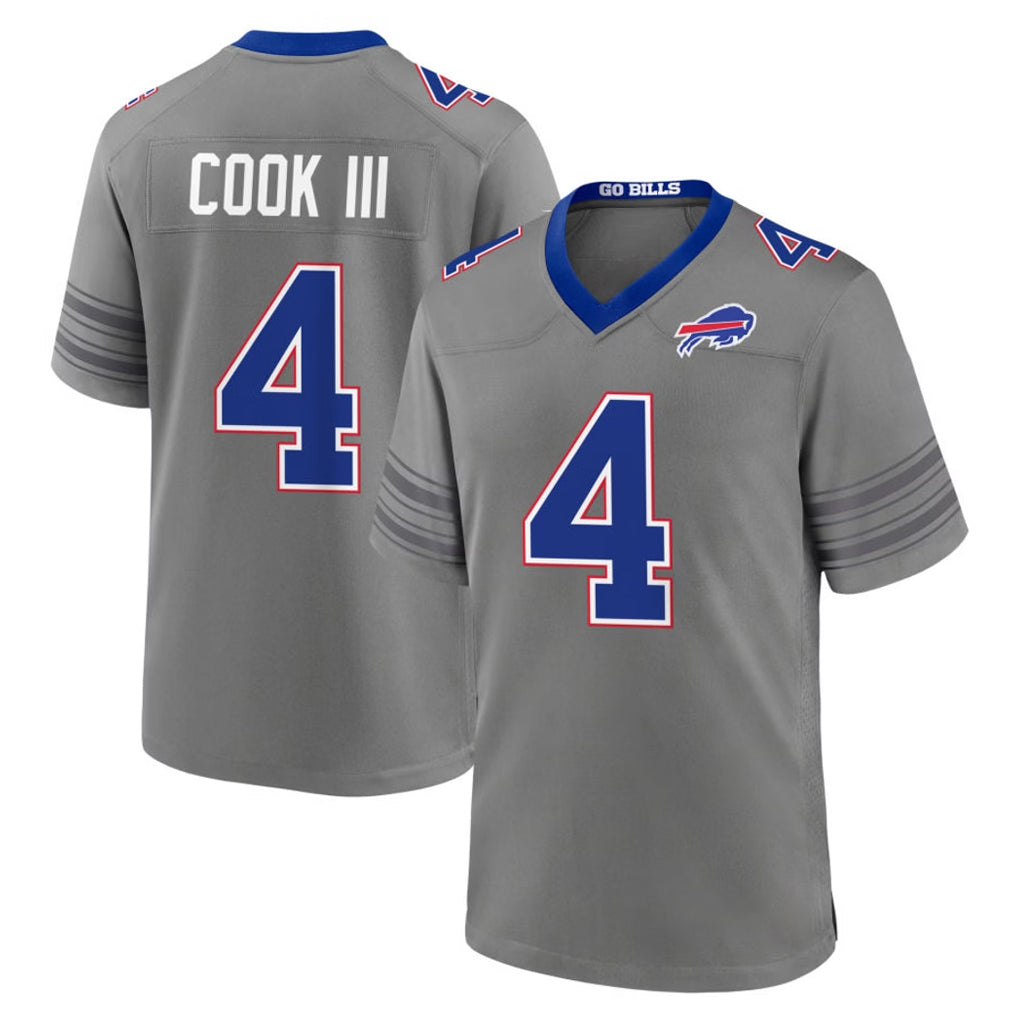B.Bills #4 James Cook III Player Gray Nickel City Home Game Odoa Stitched Jerseys