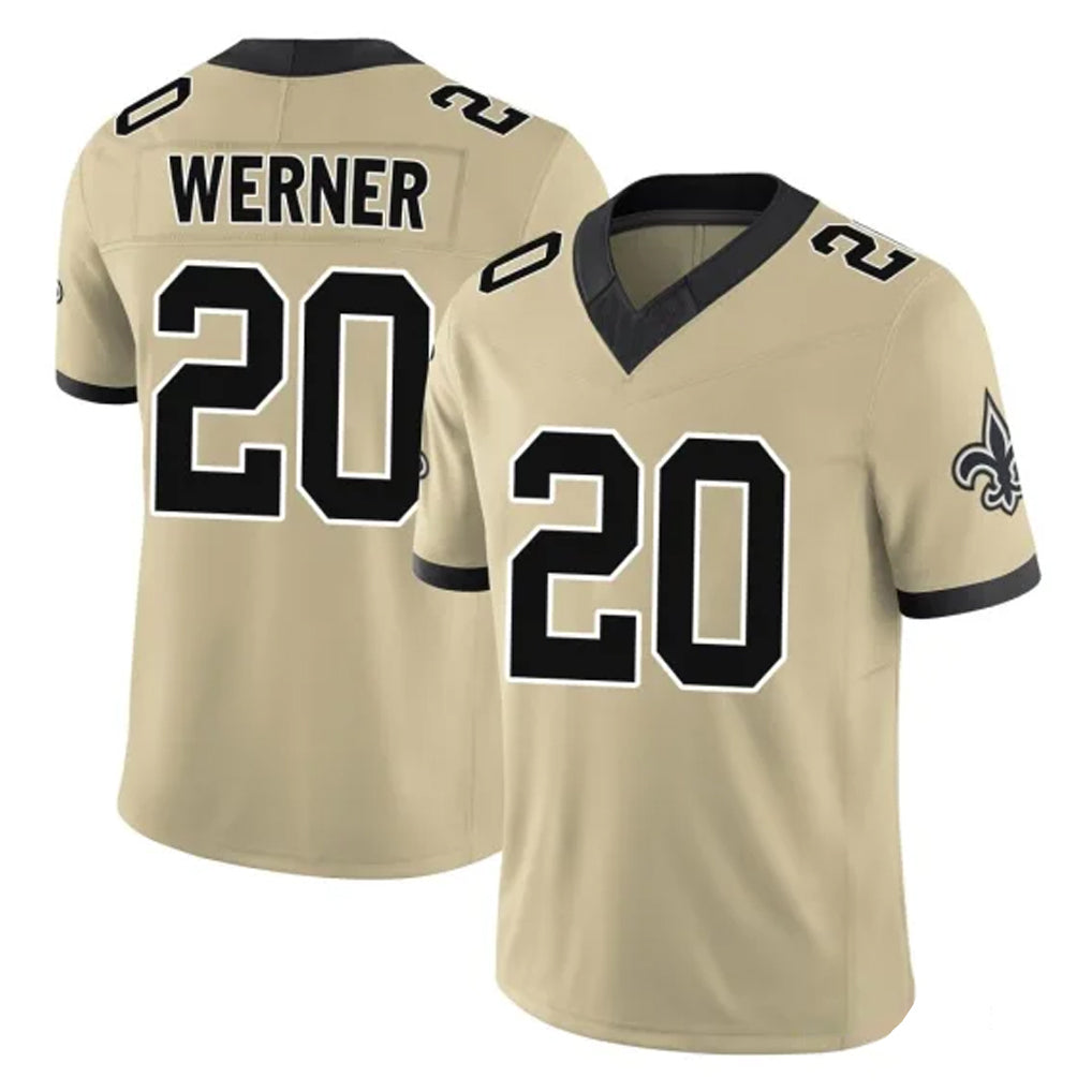 NO.Saints #20 Pete Werner Player Gold Limited Vapor F.U.S.E. Home Game Odoa Stitched Jerseys