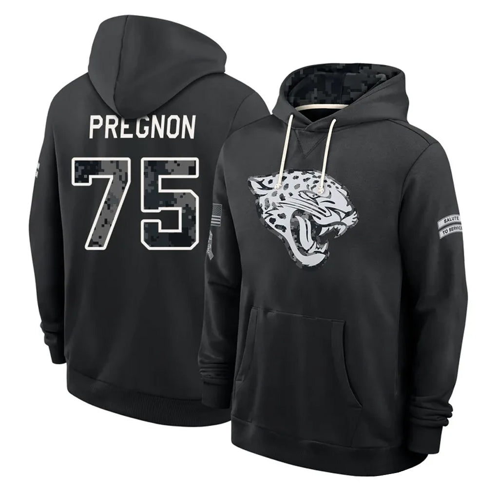 J.Jaguars #75 Emmanuel Pregnon Player 2026 Black Logo Pullover Hoodies Limited Game Odoa Stitched Jerseys