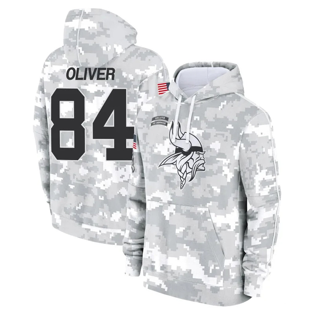 M.Vikings #84 Josh Oliver Player Arctic Camo Salute to Service Pullover Hoodies Limited Game Odoa Stitched Jerseys