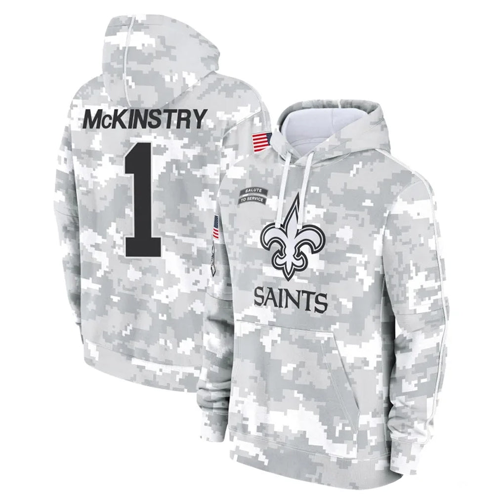 NO.Saints #1 Kool-Aid McKinstry Player Arctic Camo Salute to Service Pullover Hoodies Limited Game Odoa Stitched Jerseys