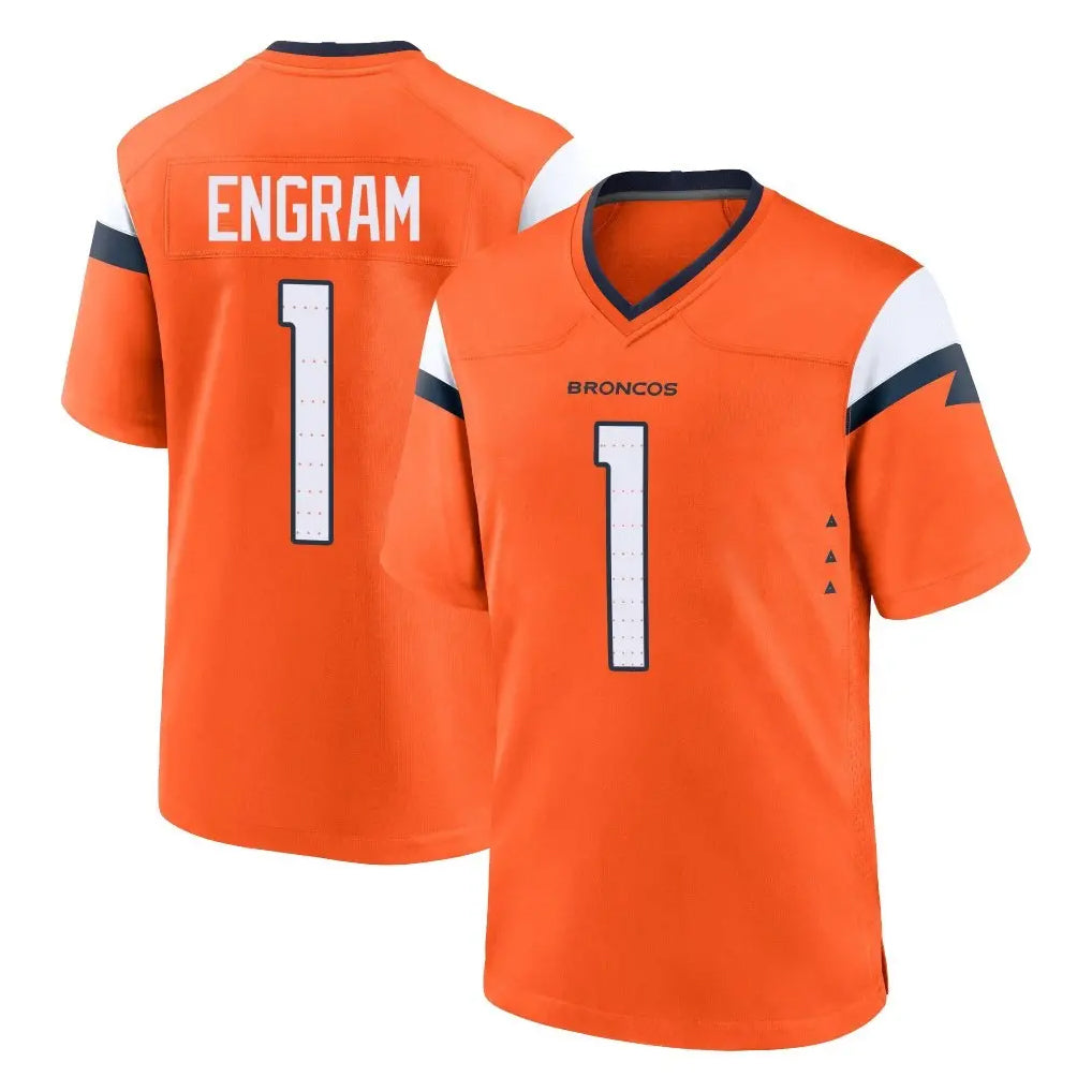 D.Broncos #1 Evan Engram Player Orange Home Game Odoa Stitched Jerseys