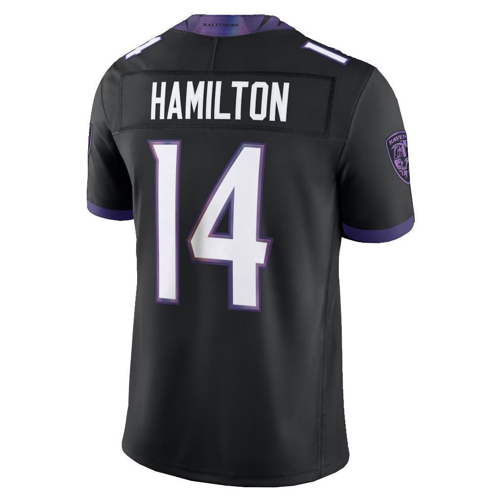 B.Ravens #14 Kyle Hamilton Player Black Limited Elite Home Game Odoa Stitched Jerseys