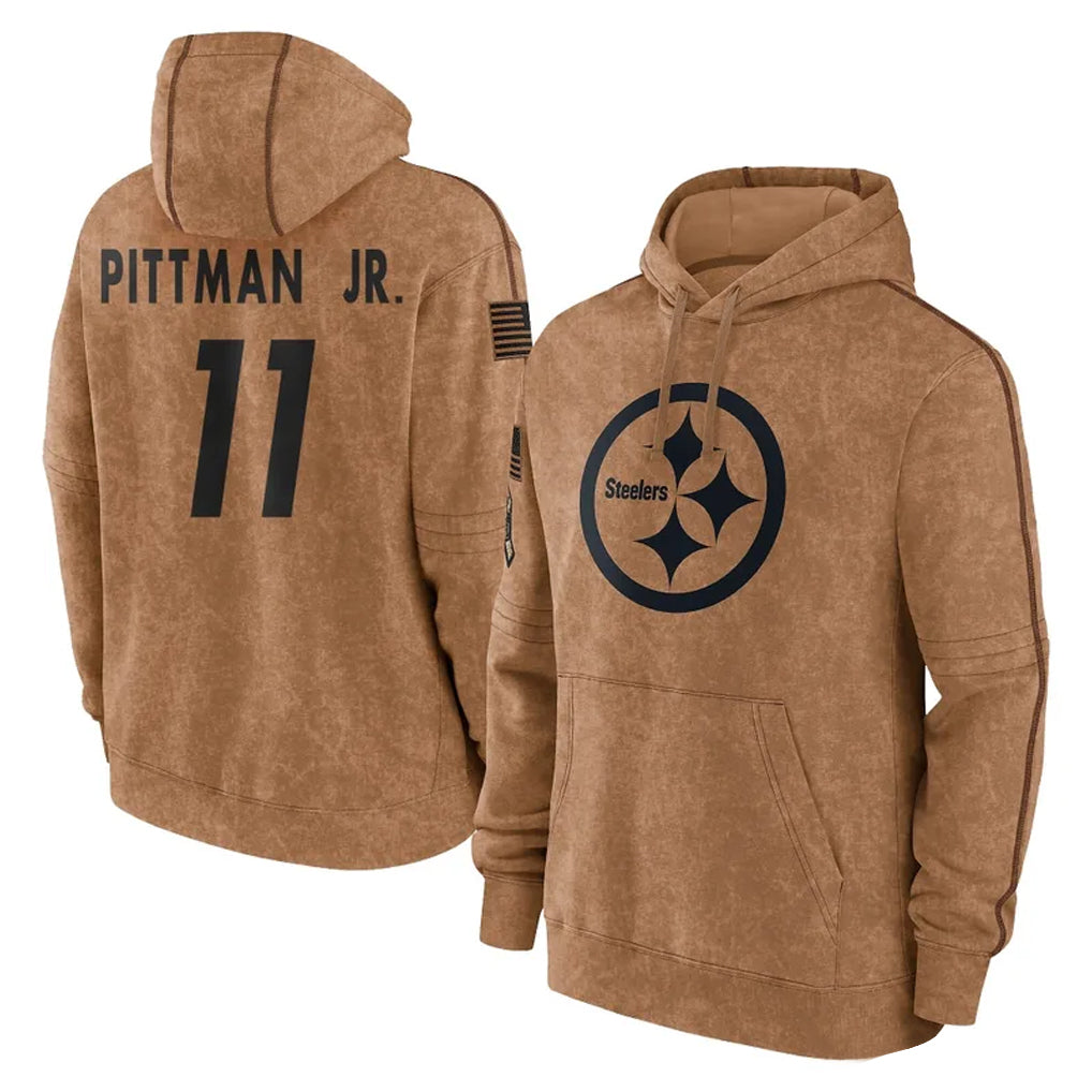 P.Steelers #11 Michael Pittman Jr. Player Brown Limited Salute to Service Pullover Hoodies Game Odoa Stitched Jerseys