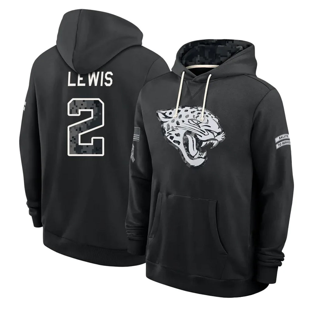 J.Jaguars #2 Jourdan Lewis Player 2026 Black Logo Pullover Hoodies Limited Game Odoa Stitched Jerseys