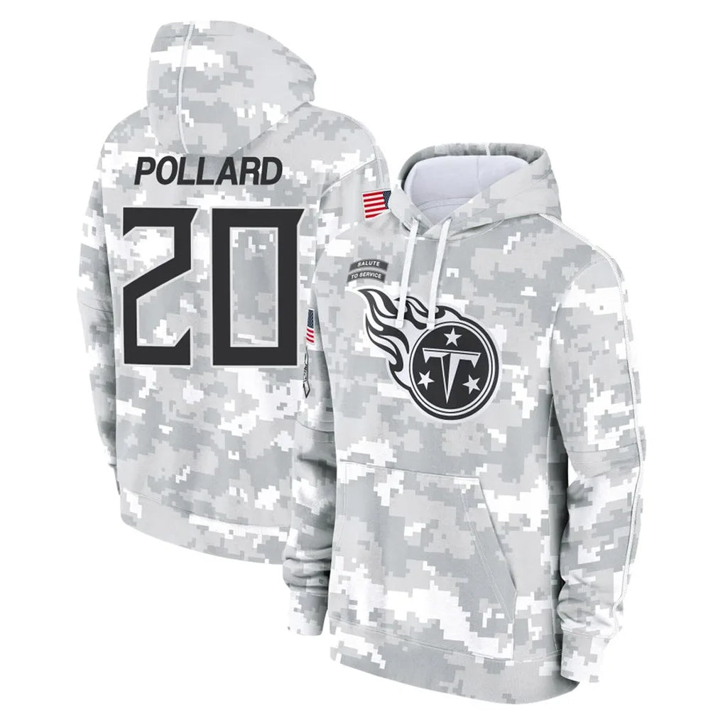 T.Titans #20 Tony Pollard Player Camo Arctic Salute to Service Pullover Hoodies Home Game Odoa Stitched Jerseys