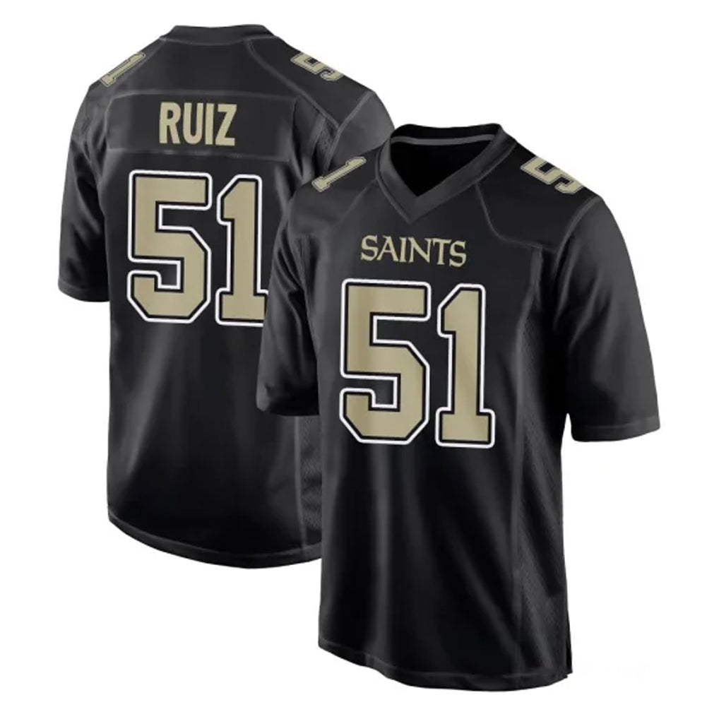 NO.Saints #51 Cesar Ruiz Player Black Carbon Fashion Home Game Odoa Stitched Jerseys