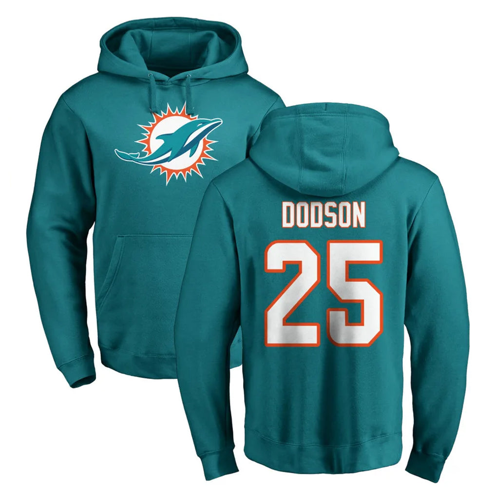M.Dolphins #25 Tyrel Dodson Player Aqua LOGO Pullover Hoodies Limited Odoa Stitched Jerseys
