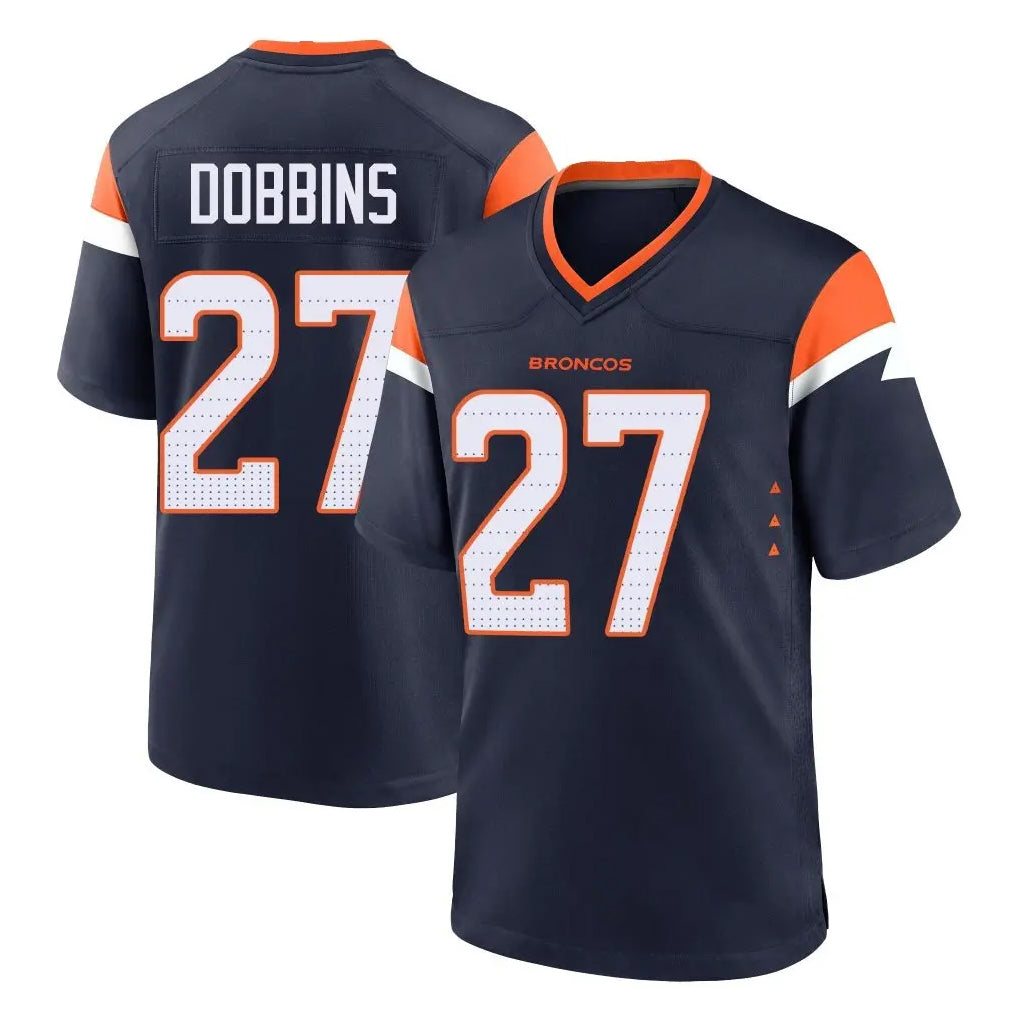 D.Broncos #27 J.K. Dobbins Player Navy Home Game Odoa Stitched Jerseys