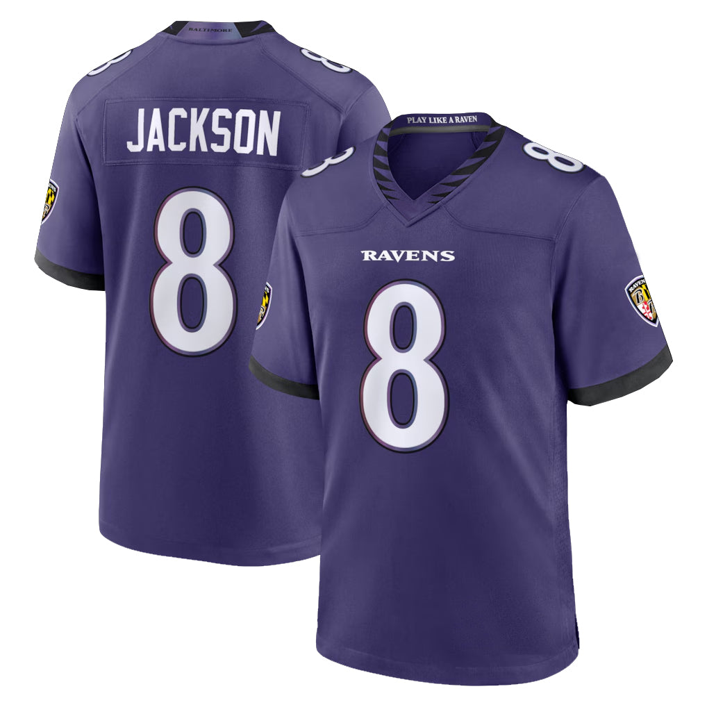 B.Ravens #8 Lamar Jackson Player Purple Home Game Odoa Stitched Jerseys