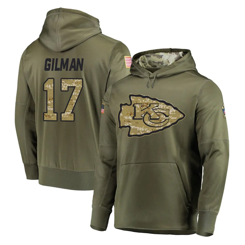 KC.Chiefs #17 Alohi Gilman Player Olive Salute to Service Pullover Hoodies Home Game Odoa Stitched Jerseys